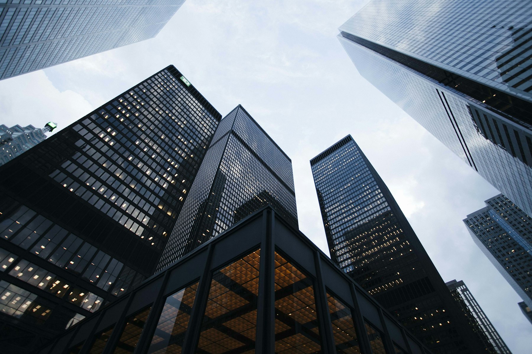Glass towers lit from within