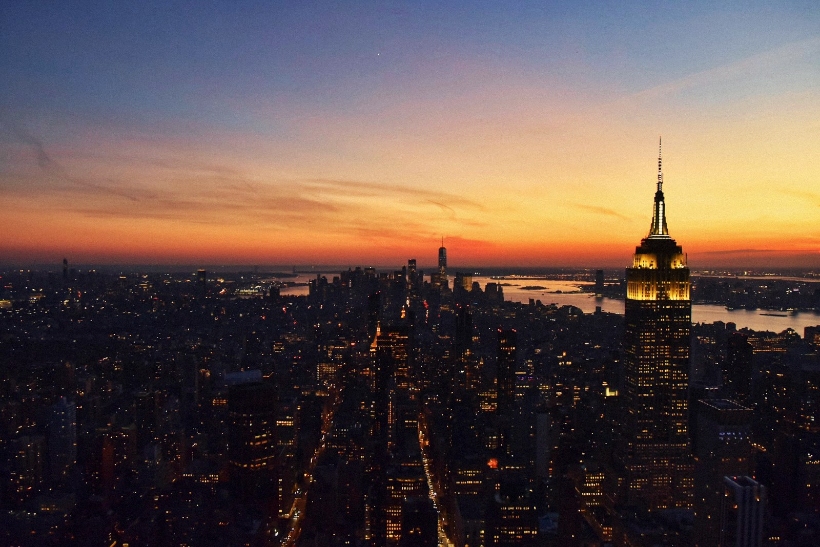 Empire State Building at sunset over Manhattan